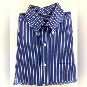 Club Room Performance Men’s Button Front Dress Shirt, 16 (34-35), Blue Striped